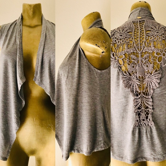 DEX Grey LACE BACK Sleeveless VEST TOP S - Picture 3 of 8